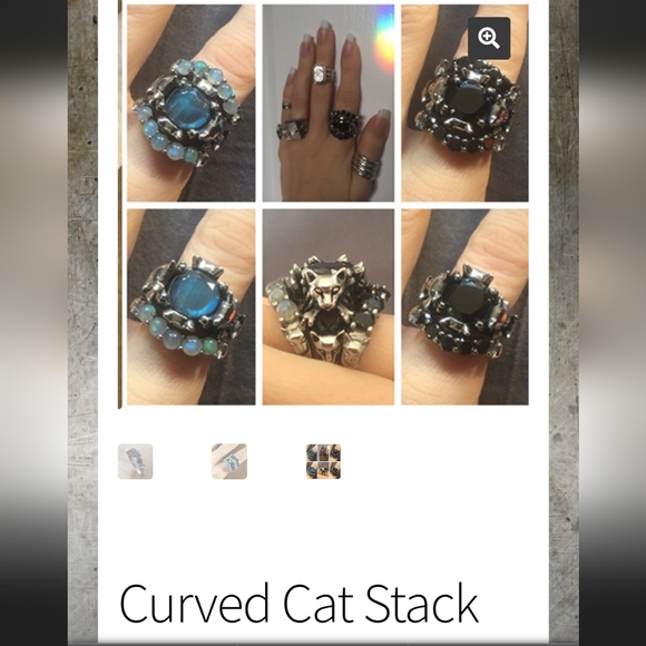 Set Of 2! Evil Pawn Jewelry Obsidian Curved Cat Stacker Rings - Picture 7 of 7